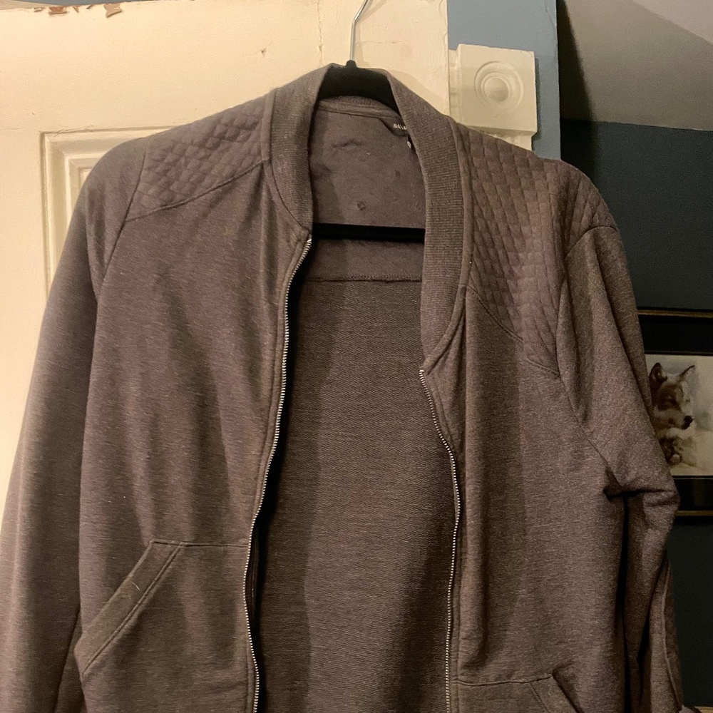 Banana republic zip up sweatshirt. Dark gray with elbow patch.